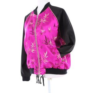A.O.T.C.Two-Tone Black & Pink Leaves Printed Bomber Jacket - Retail $650 - NWOT